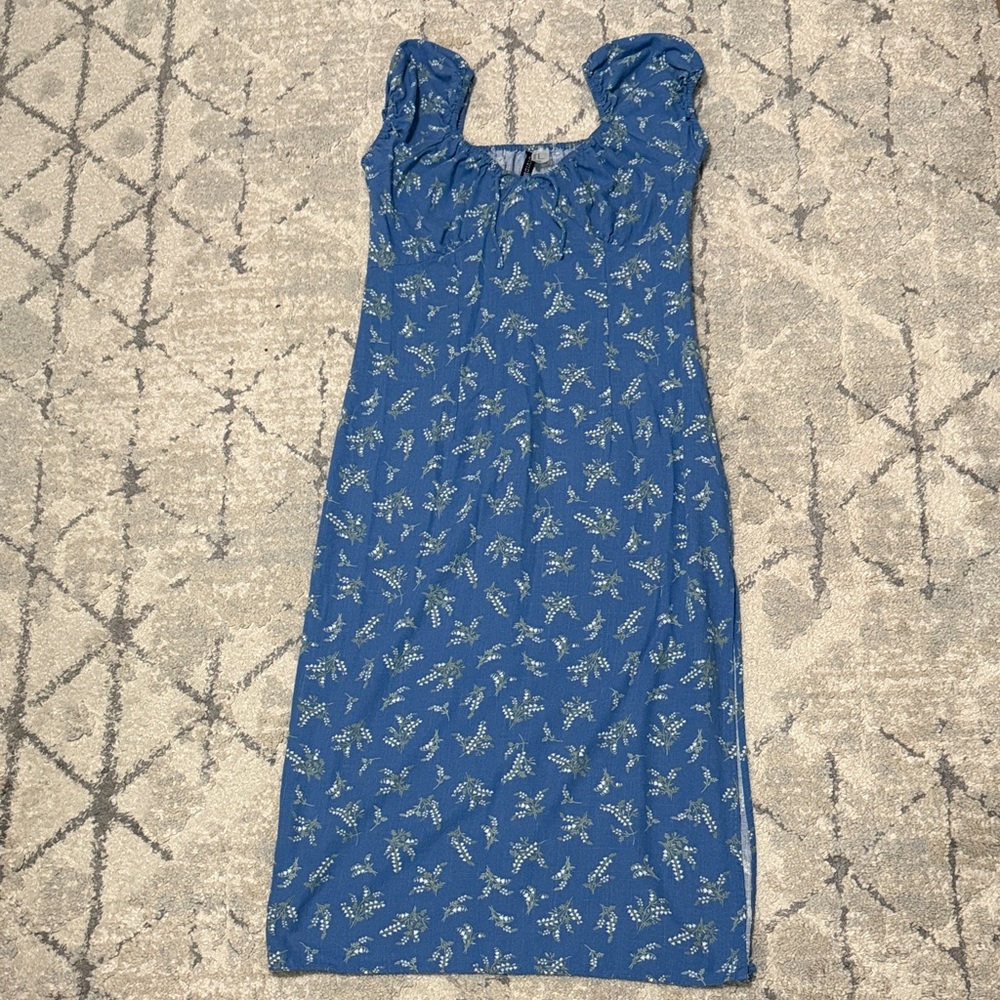 Divided Blue Floral linen Dress